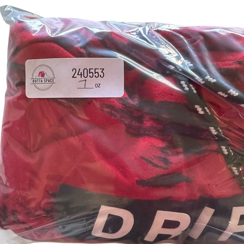 Mens Hooded T-Shirt Size Medium Drip Hoodie Tee Red Black Short Sleeve Casual - Picture 8 of 8